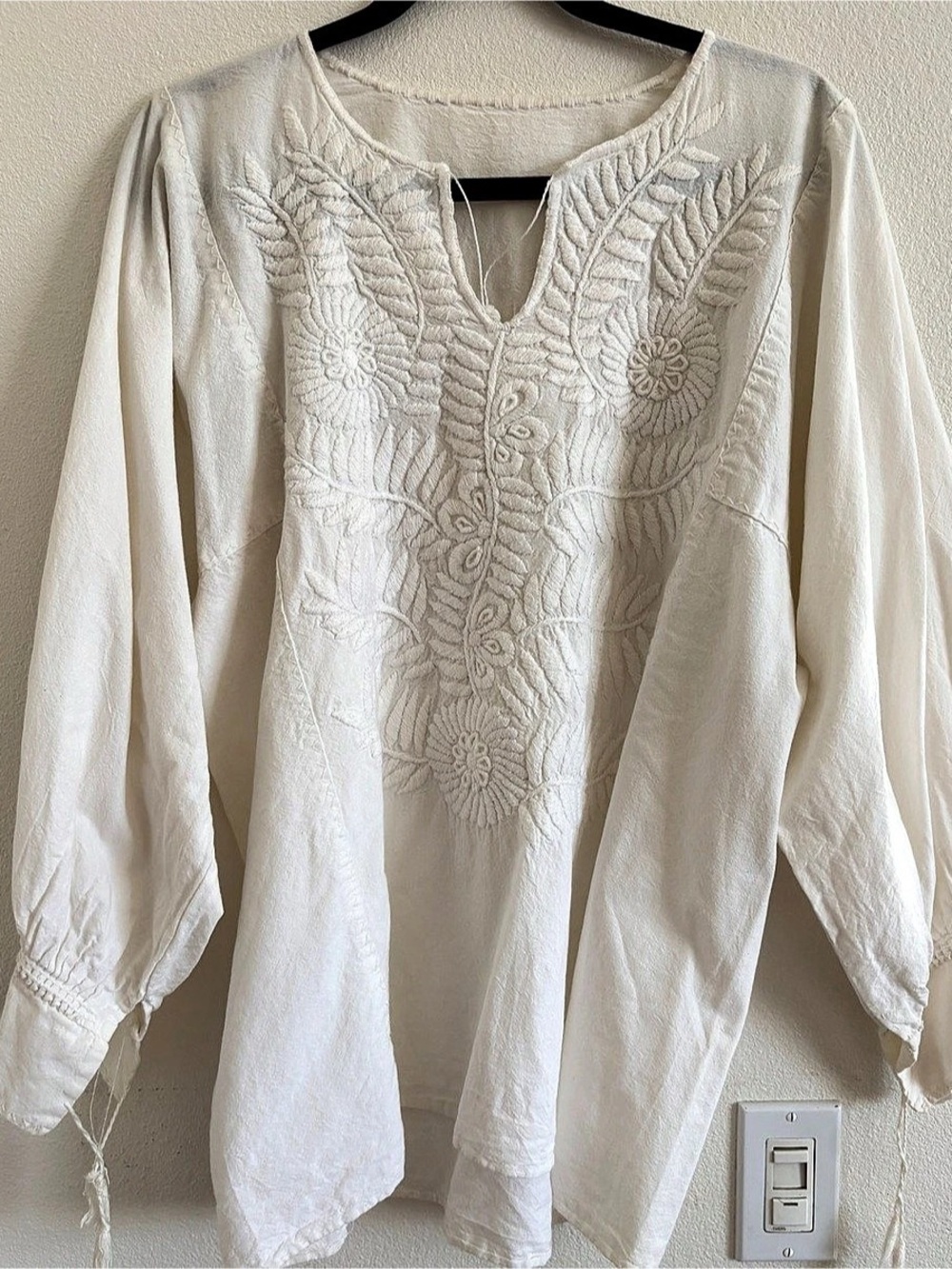 Traditional Mexican "Rococo" Style Hand-Embroidered Blouse Authentic Artisan